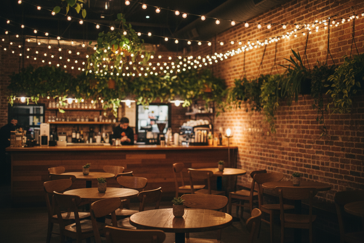 Bristo lights in a cafe, real good vibes